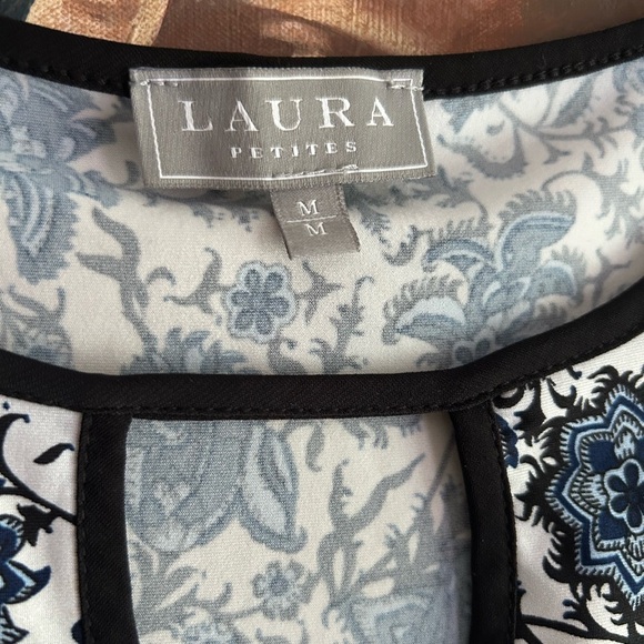 Laura Petites  Black and Blue Floral Tunic M - Picture 4 of 16